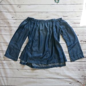 NEW Anthropologie Off the Shoulder Denim Top Med